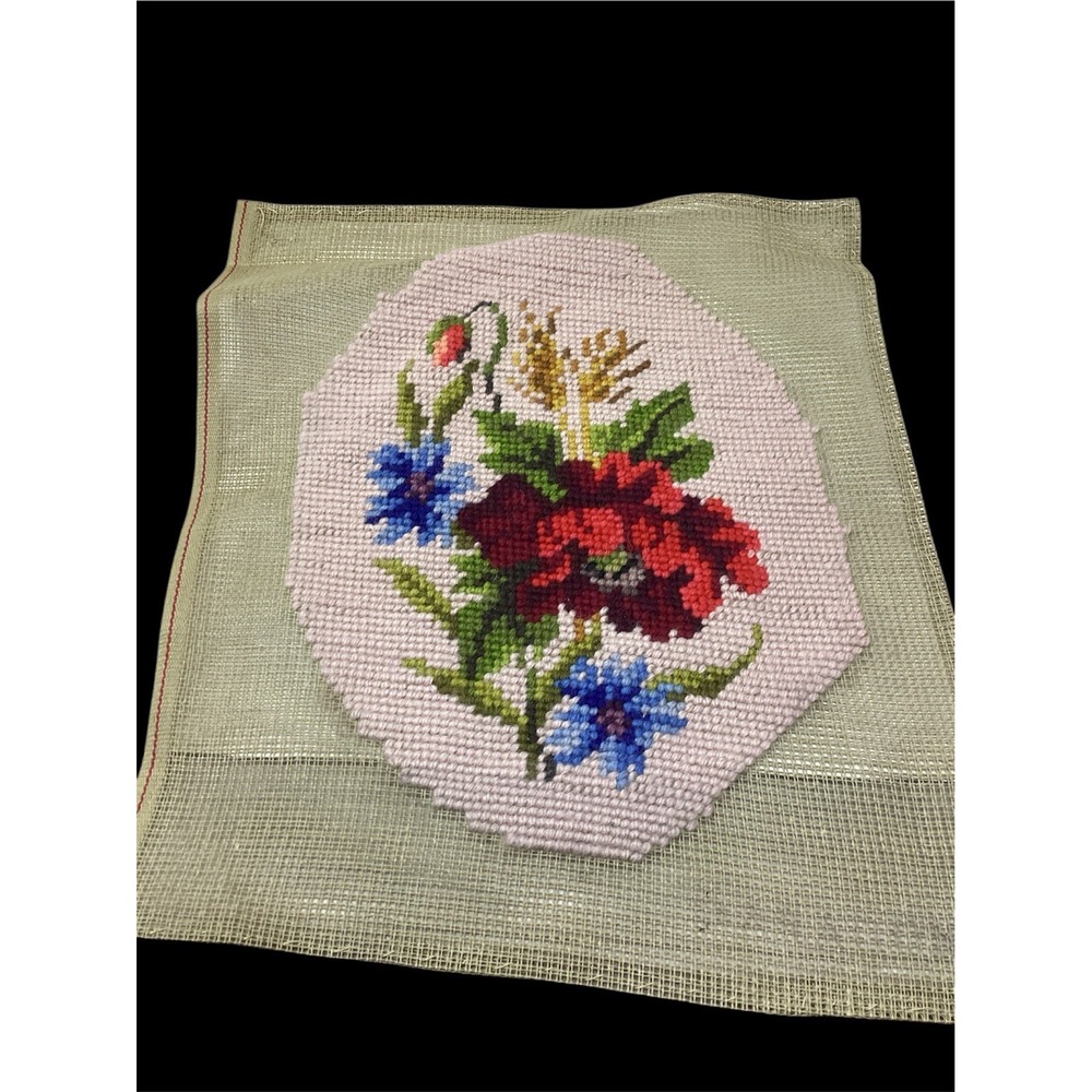 Vintage Finished Tapestry Wool Canvas Floral Flowers Frameable